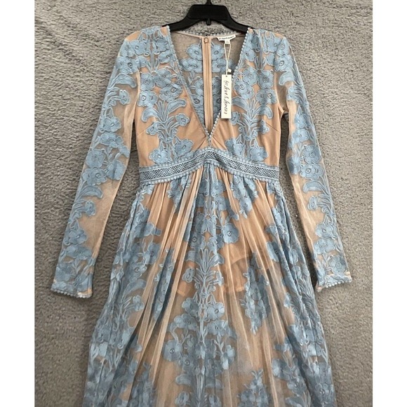 Free People For Love and Lemons Temecula Maxi Dress Size Large Blue - Picture 4 of 8